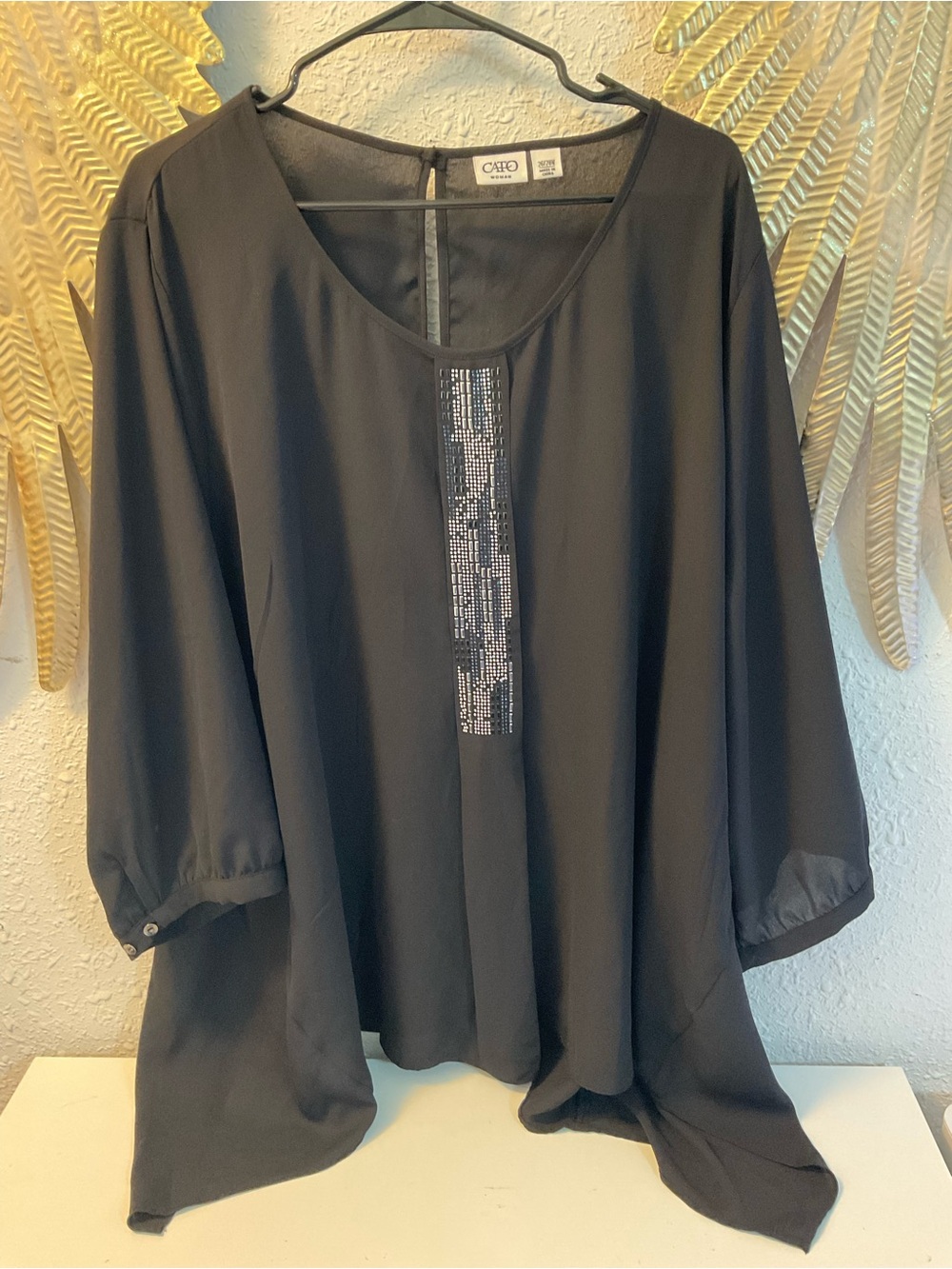 Cato Woman Plus Size Top‎ with Rhinestone sheer flowy